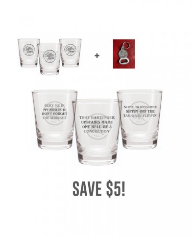 The Cadillac Three TC3 WHISKEY GLASS SET & BOTTLE OPENER KEYCHAIN BUNDLE $14.10 Accessories