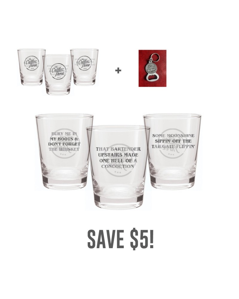 The Cadillac Three TC3 WHISKEY GLASS SET & BOTTLE OPENER KEYCHAIN BUNDLE $14.10 Accessories