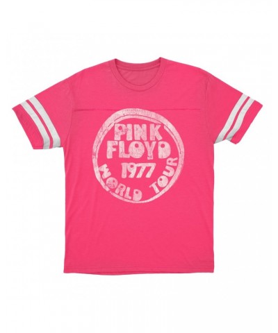 Pink Floyd T-Shirt | World Tour 1977 Reissue Design Distressed Football Shirt $12.52 Shirts