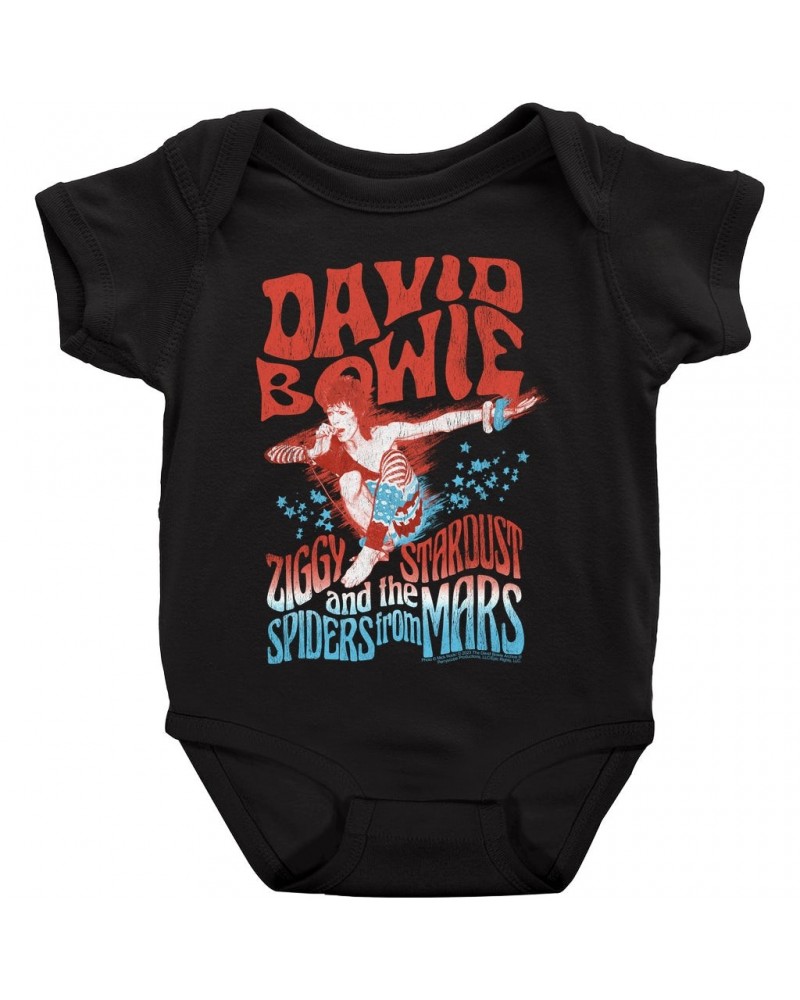 David Bowie Baby Short Sleeve Bodysuit | Red White Blue Ziggy Stardust And The Spiders From Mars Bodysuit $8.58 Kids