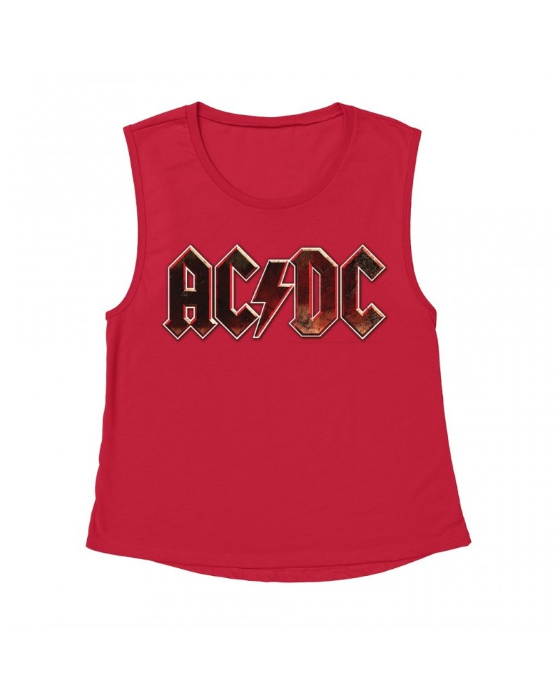 AC/DC Ladies' Muscle Tank Top | Live At River Plate Metallic Logo Shirt $13.18 Shirts