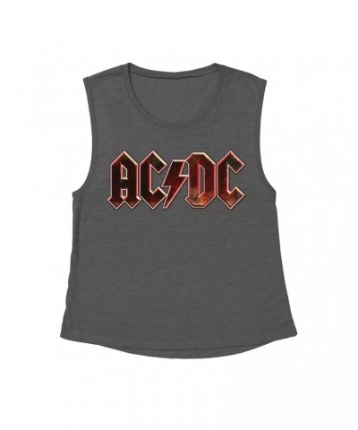 AC/DC Ladies' Muscle Tank Top | Live At River Plate Metallic Logo Shirt $13.18 Shirts