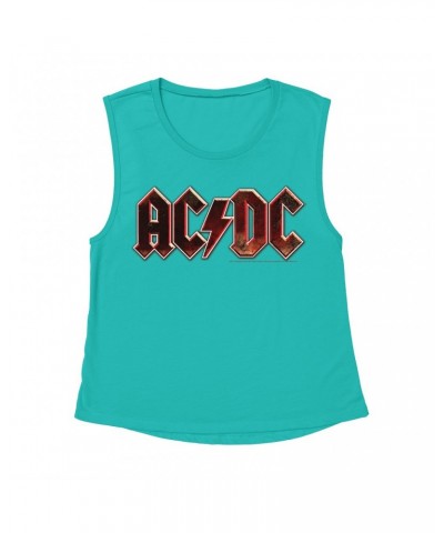 AC/DC Ladies' Muscle Tank Top | Live At River Plate Metallic Logo Shirt $13.18 Shirts