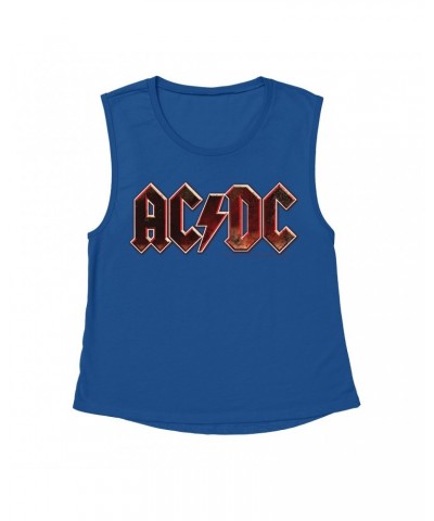 AC/DC Ladies' Muscle Tank Top | Live At River Plate Metallic Logo Shirt $13.18 Shirts