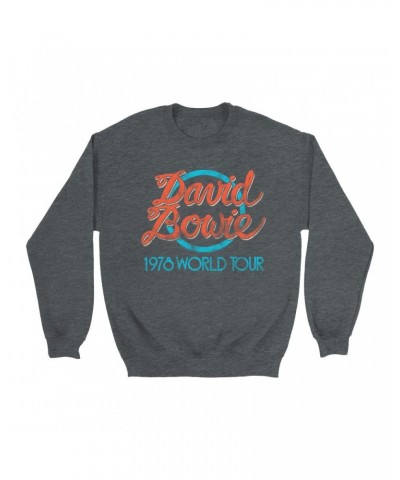 David Bowie Sweatshirt | Turquoise 1978 World Tour Distressed Sweatshirt $15.38 Sweatshirts