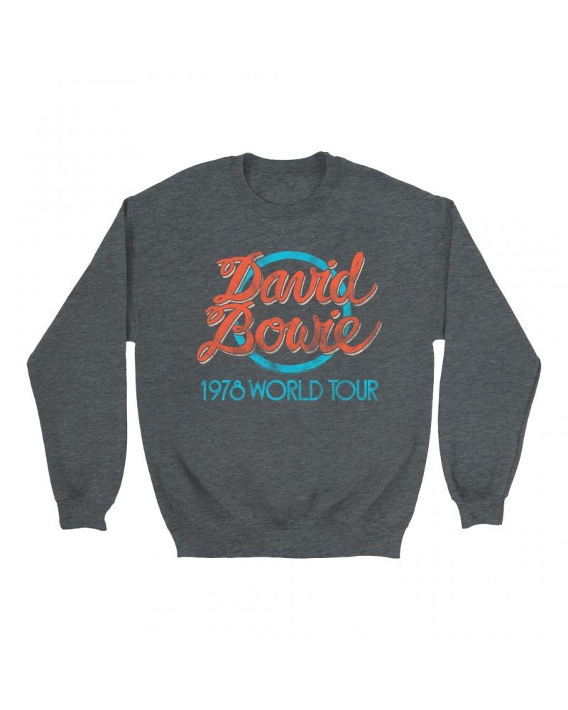 David Bowie Sweatshirt | Turquoise 1978 World Tour Distressed Sweatshirt $15.38 Sweatshirts