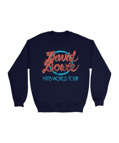 David Bowie Sweatshirt | Turquoise 1978 World Tour Distressed Sweatshirt $15.38 Sweatshirts