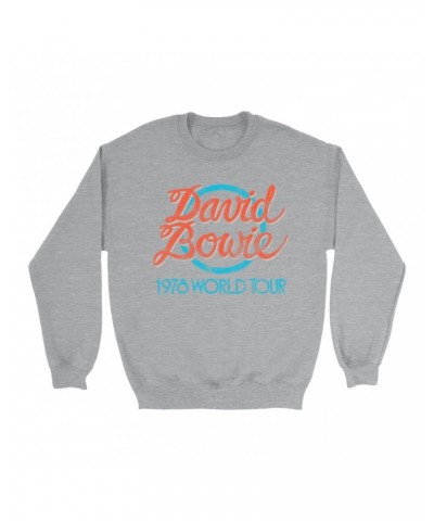 David Bowie Sweatshirt | Turquoise 1978 World Tour Distressed Sweatshirt $15.38 Sweatshirts