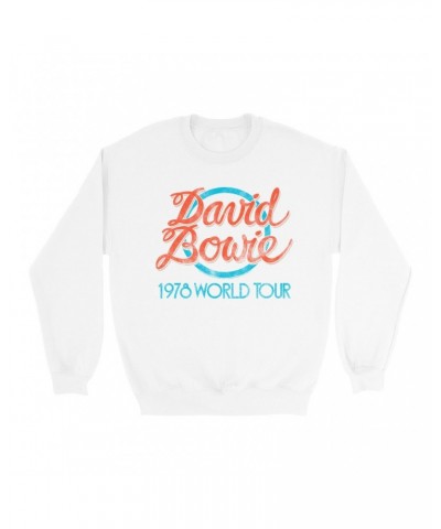 David Bowie Sweatshirt | Turquoise 1978 World Tour Distressed Sweatshirt $15.38 Sweatshirts