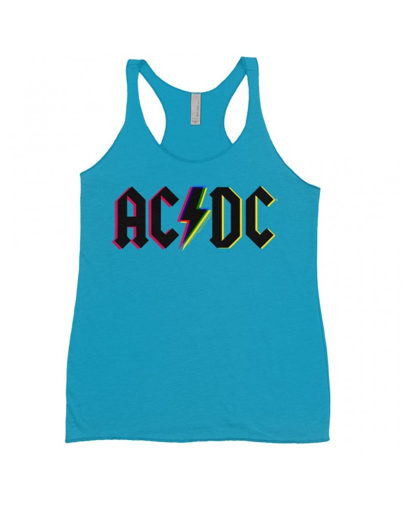 AC/DC Bold Colored Racerback Tank | Neon Glitch Logo Shirt $9.84 Shirts