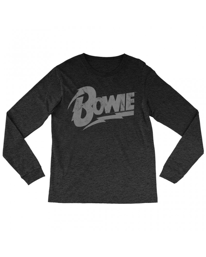 David Bowie Long Sleeve Shirt | Vintage Bowie Silver Logo Distressed Shirt $14.08 Shirts