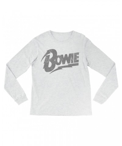 David Bowie Long Sleeve Shirt | Vintage Bowie Silver Logo Distressed Shirt $14.08 Shirts