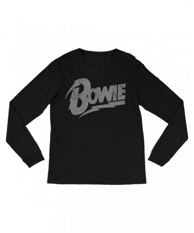 David Bowie Long Sleeve Shirt | Vintage Bowie Silver Logo Distressed Shirt $14.08 Shirts