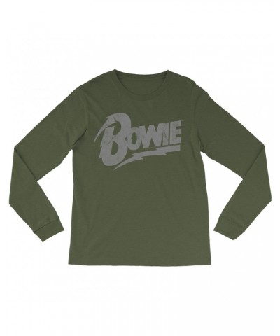 David Bowie Long Sleeve Shirt | Vintage Bowie Silver Logo Distressed Shirt $14.08 Shirts