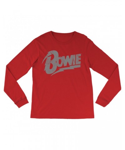 David Bowie Long Sleeve Shirt | Vintage Bowie Silver Logo Distressed Shirt $14.08 Shirts