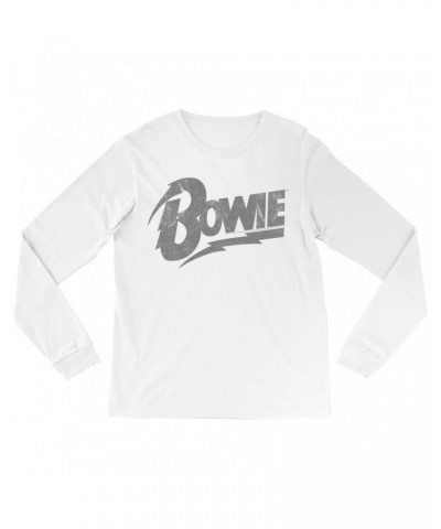 David Bowie Long Sleeve Shirt | Vintage Bowie Silver Logo Distressed Shirt $14.08 Shirts