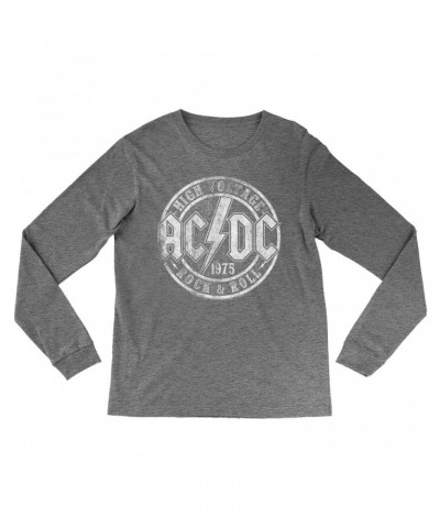 AC/DC Heather Long Sleeve Shirt | Rock And Roll 1975 Stamped Design Distressed Shirt $13.48 Shirts