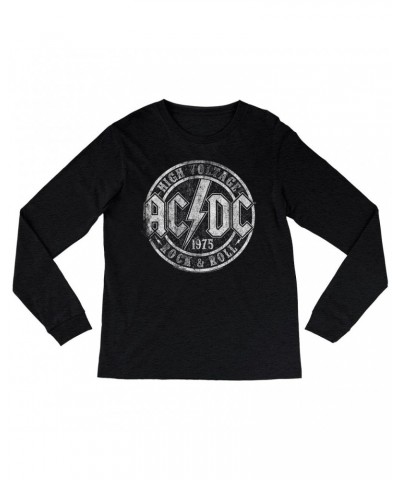 AC/DC Heather Long Sleeve Shirt | Rock And Roll 1975 Stamped Design Distressed Shirt $13.48 Shirts