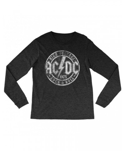 AC/DC Heather Long Sleeve Shirt | Rock And Roll 1975 Stamped Design Distressed Shirt $13.48 Shirts