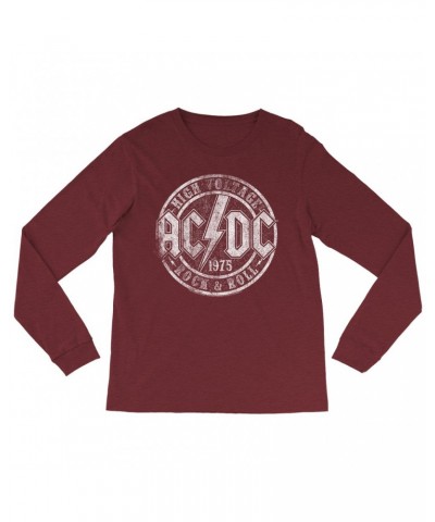 AC/DC Heather Long Sleeve Shirt | Rock And Roll 1975 Stamped Design Distressed Shirt $13.48 Shirts