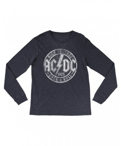 AC/DC Heather Long Sleeve Shirt | Rock And Roll 1975 Stamped Design Distressed Shirt $13.48 Shirts