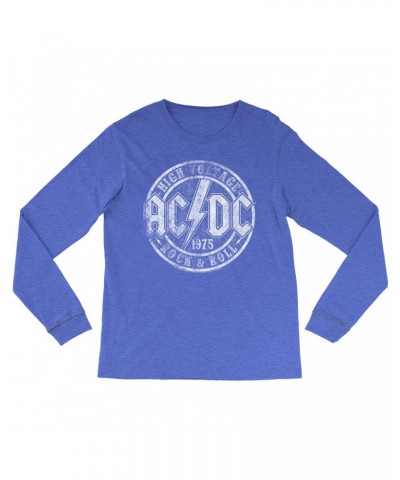 AC/DC Heather Long Sleeve Shirt | Rock And Roll 1975 Stamped Design Distressed Shirt $13.48 Shirts