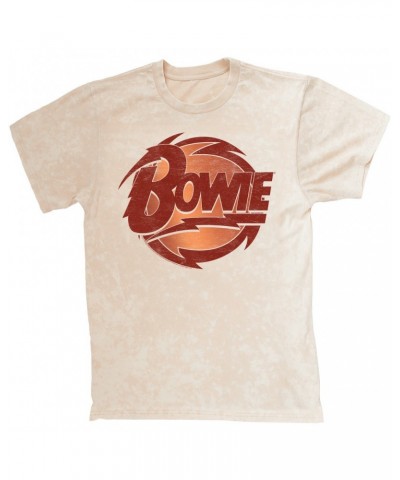 David Bowie T-shirt | Bolted Bowie Circular Logo Distressed Mineral Wash Shirt $12.28 Shirts