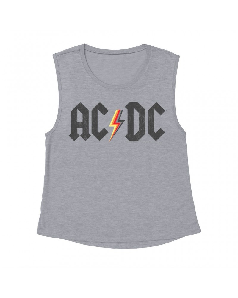 AC/DC Ladies' Muscle Tank Top | Multi-Colored Logo Design Distressed Shirt $9.89 Shirts