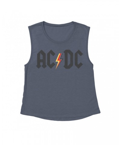 AC/DC Ladies' Muscle Tank Top | Multi-Colored Logo Design Distressed Shirt $9.89 Shirts