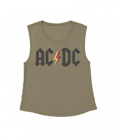 AC/DC Ladies' Muscle Tank Top | Multi-Colored Logo Design Distressed Shirt $9.89 Shirts