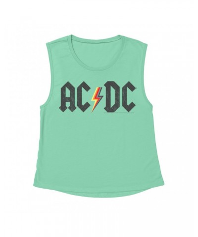 AC/DC Ladies' Muscle Tank Top | Multi-Colored Logo Design Distressed Shirt $9.89 Shirts