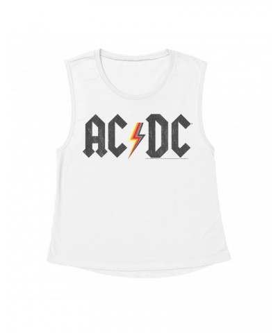 AC/DC Ladies' Muscle Tank Top | Multi-Colored Logo Design Distressed Shirt $9.89 Shirts