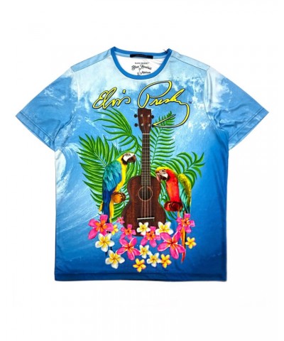 Elvis Presley Blue Wave Elvis Presley Ukulele and Parrots T-Shirt $5.26 Shirts