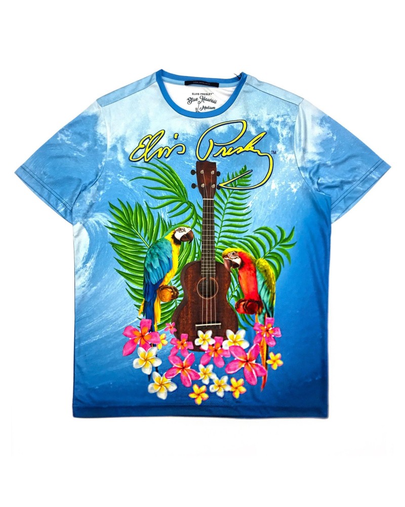 Elvis Presley Blue Wave Elvis Presley Ukulele and Parrots T-Shirt $5.26 Shirts