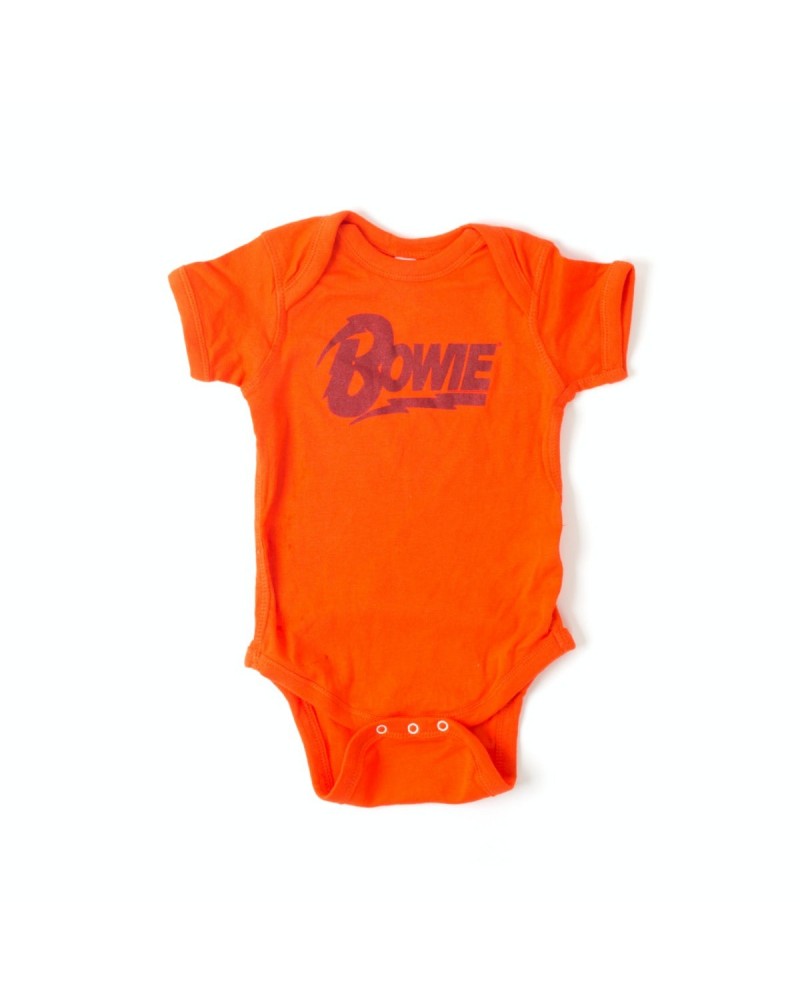 David Bowie Black Bowie Text Orange Onesie $10.75 Kids